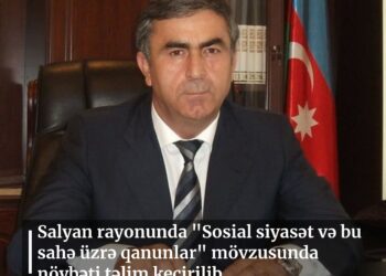 Salyan rayonunda “Sosial siyasət və bu sahə üzrə qanunlar” mövzusunda növbəti təlim keçirilib